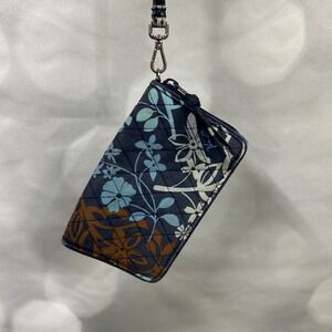 Vera Bradley Dark Blue‎ Light Blue Brown Floral ID Wallet Holder Wristlet Wallet